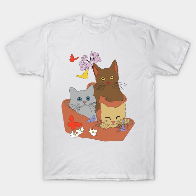 Cats and Kittens in a floral basket T-Shirt by Alex